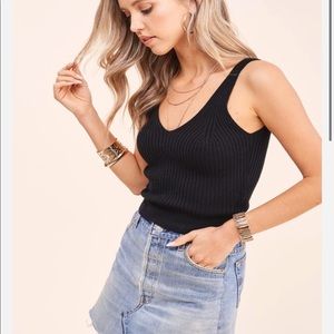 Black Ribbed V-Neck Tank